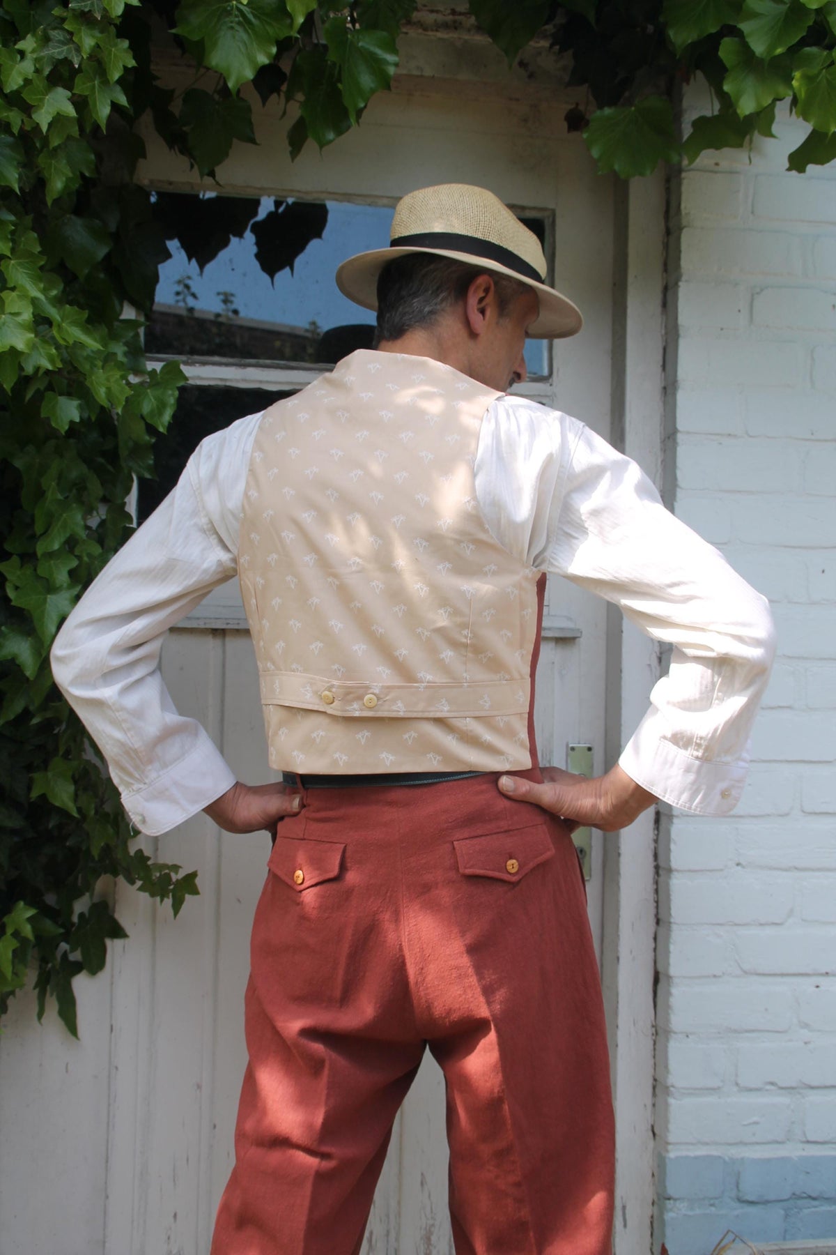 1930s 1940s waistcoat vintage style in steal blue linen