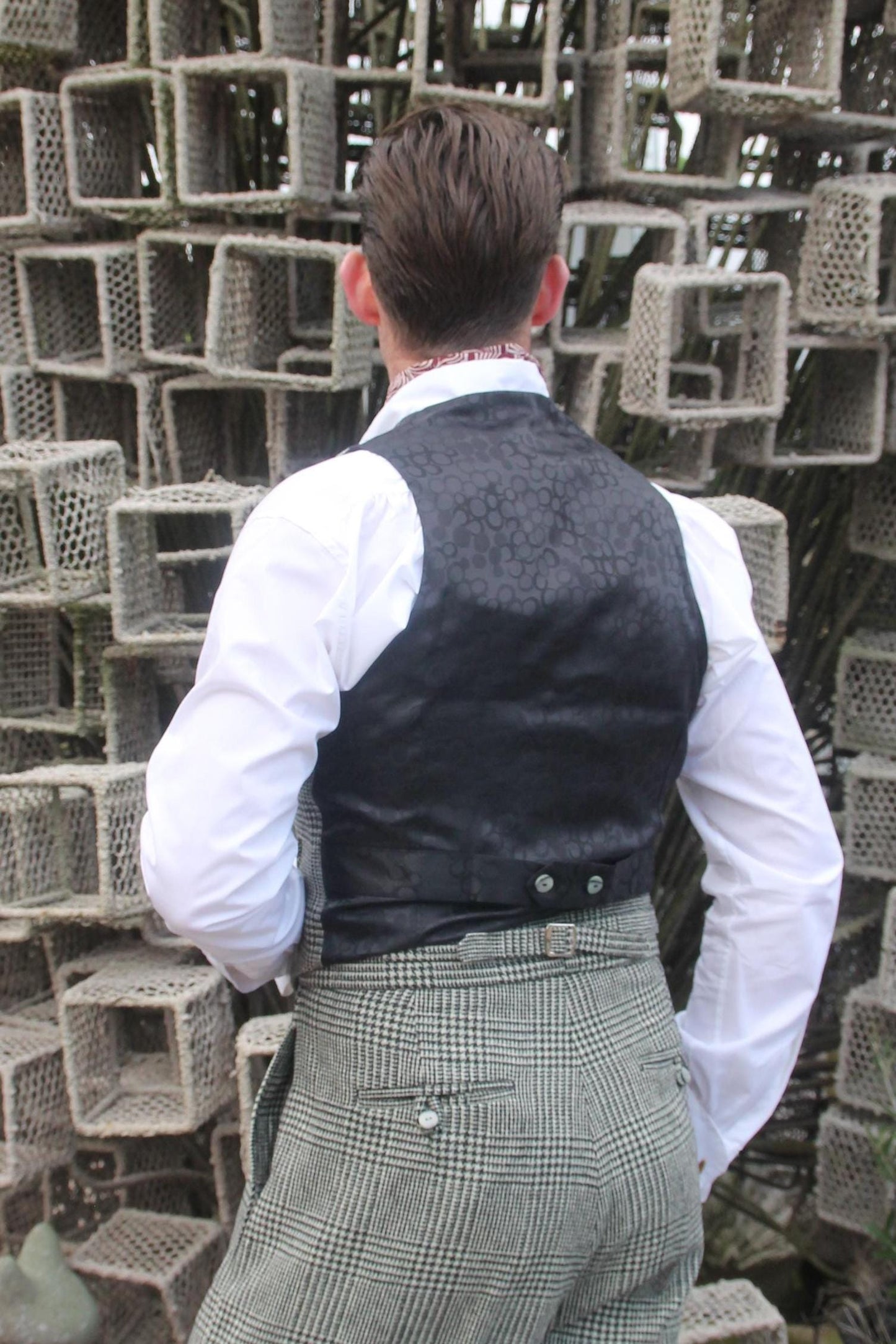 Vintage style waistcoat houndstooth black and cream dogtooth glenn check