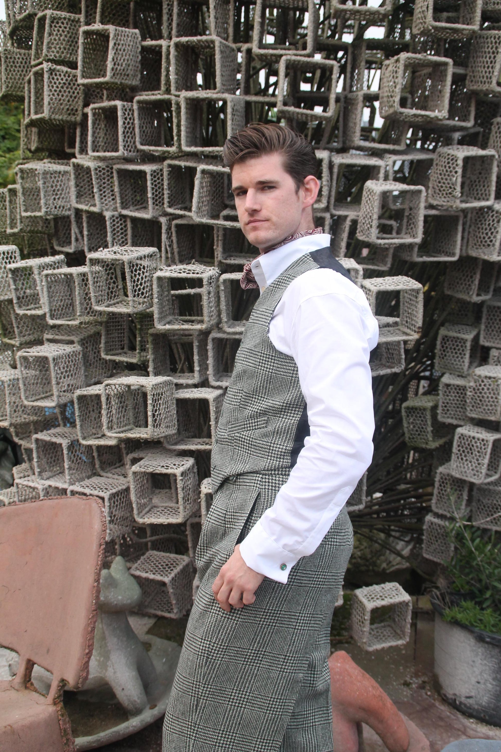 Vintage Style Wool Houndstooth Trousers: High Waist Glenn Check Pants