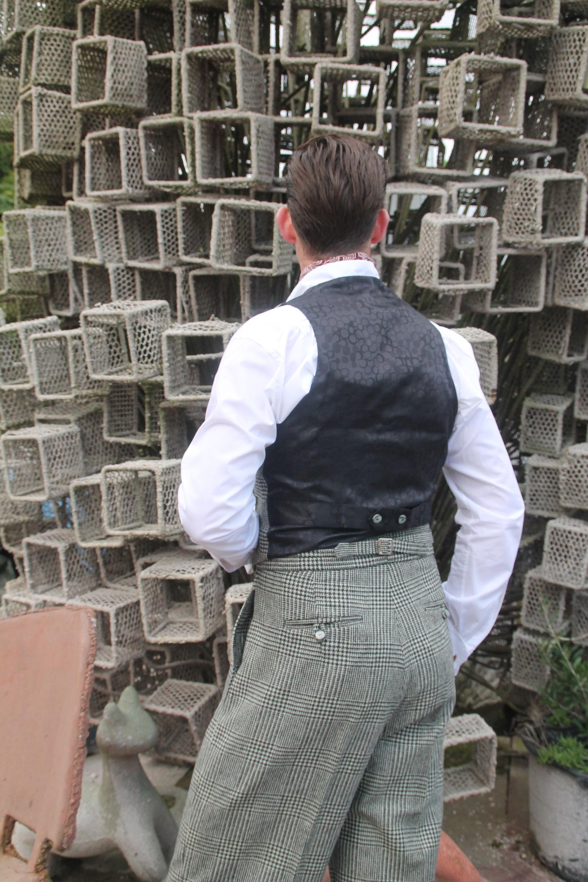 Vintage Style Wool Houndstooth Trousers: High Waist Glenn Check Pants