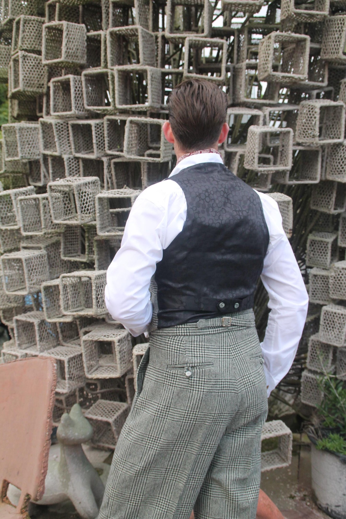 Vintage Style Wool Houndstooth Trousers: High Waist Glenn Check Pants