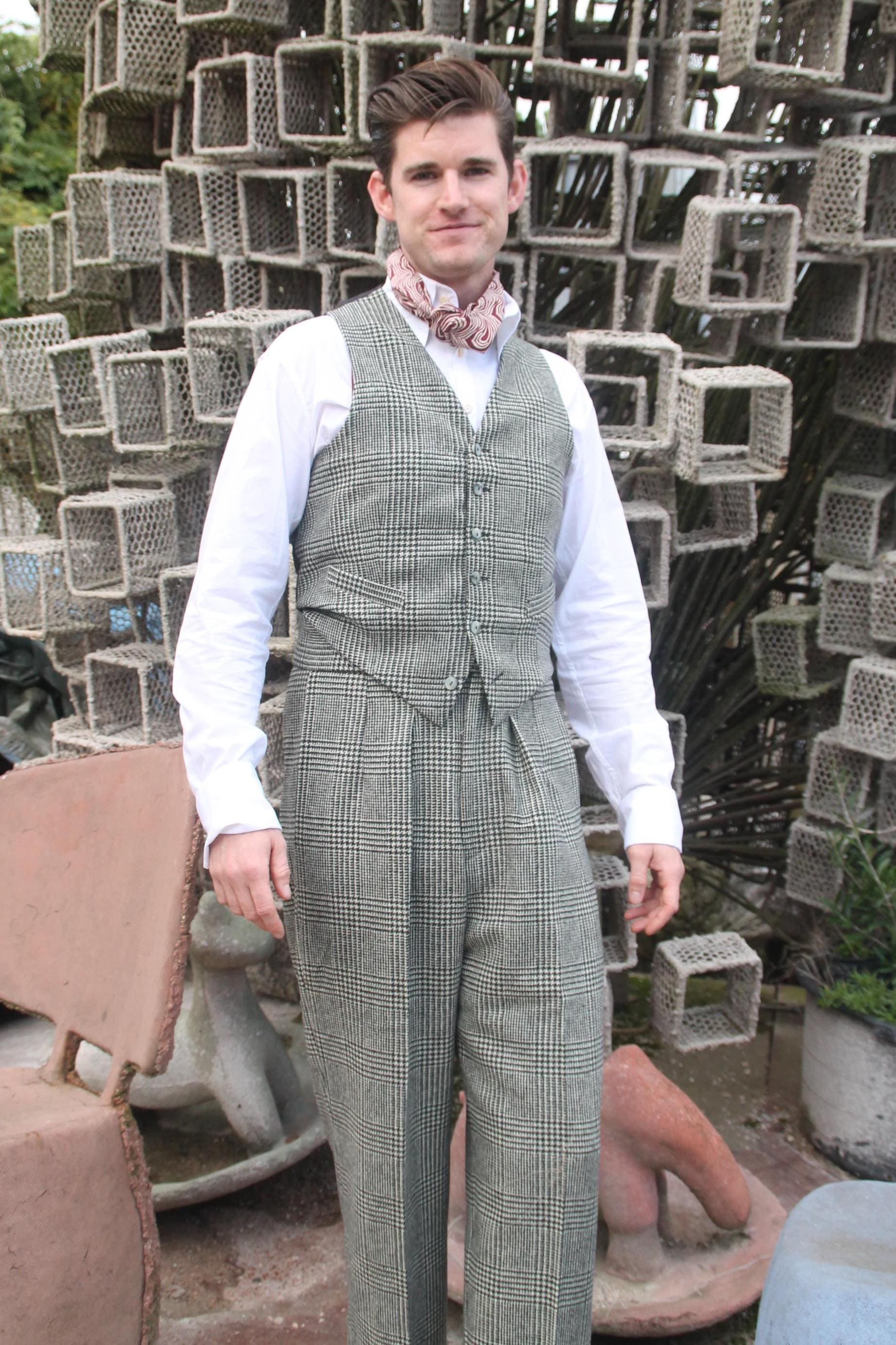 Vintage Style Wool Houndstooth Trousers: High Waist Glenn Check Pants