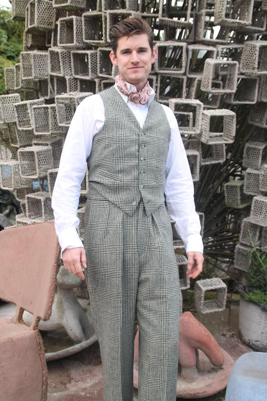 Vintage Style Wool Houndstooth Trousers: High Waist Glenn Check Pants