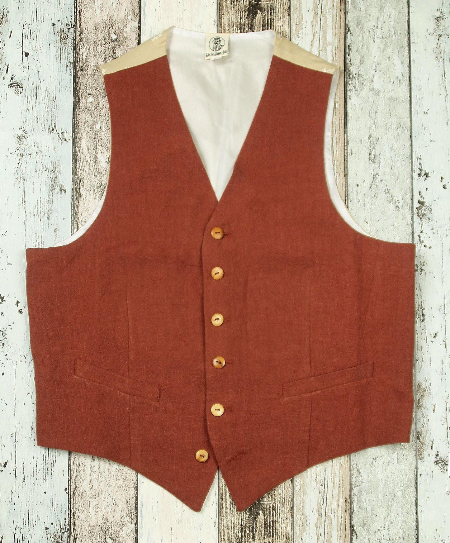 1930s 1940s waistcoat vintage style in rust brown linen
