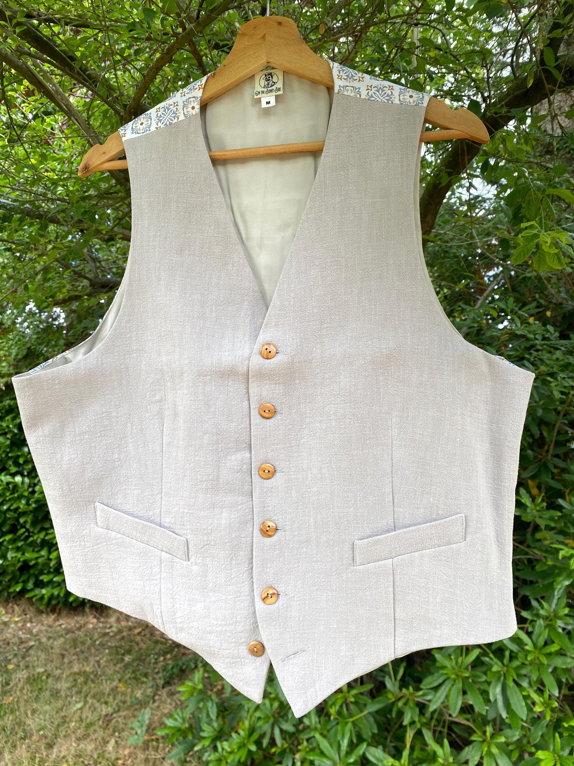 Vintage Style Tailored Waistcoat in light grey linen