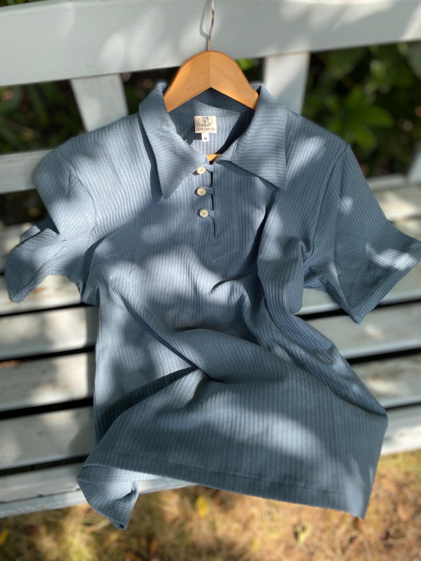 Vintage style organic cotton polo shirt, 1930s sport shirt blue