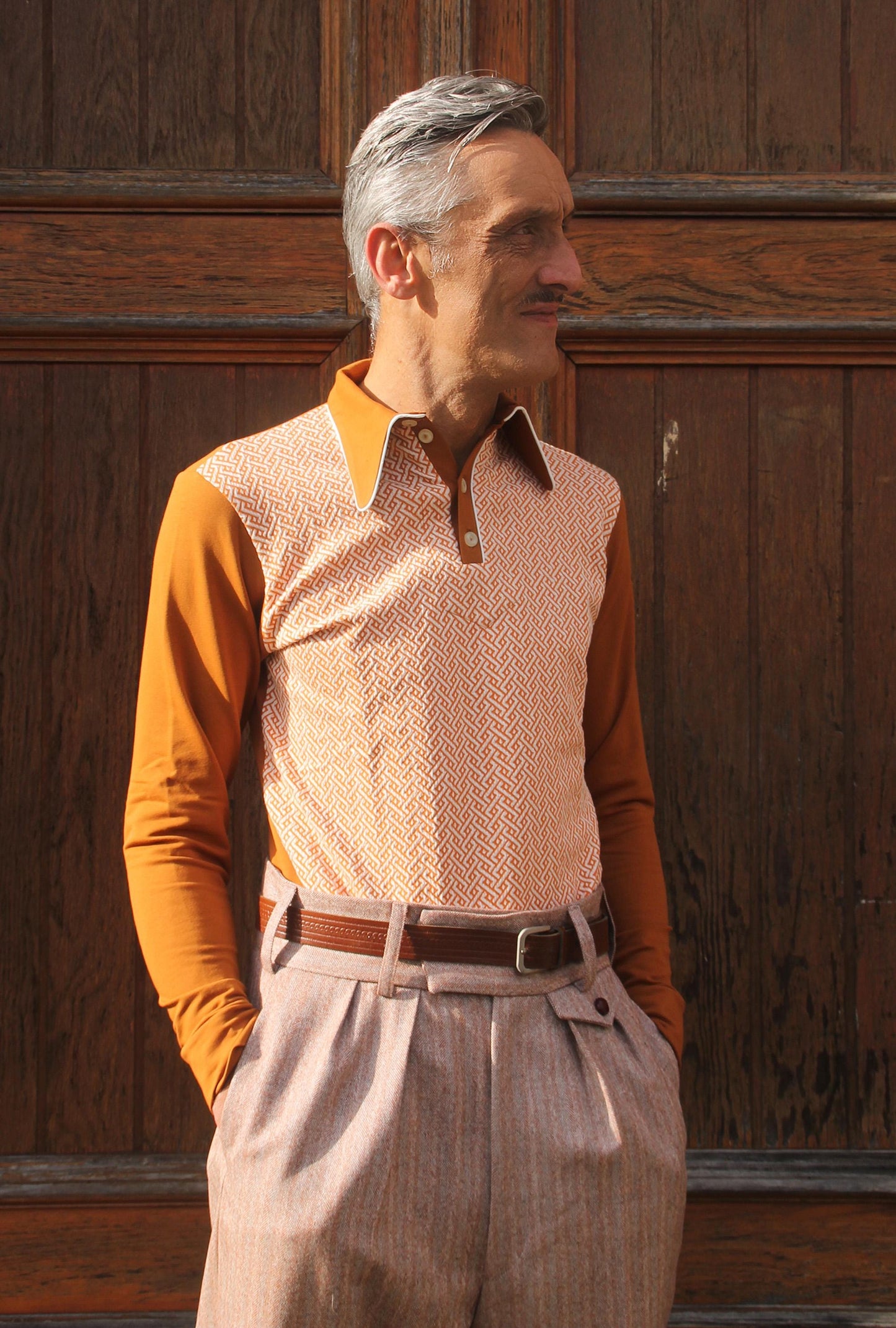Vintage Vibes: 1940s-Inspired Long Sleeve Polo Shirt in Dark Mint with Spearpoint Collar