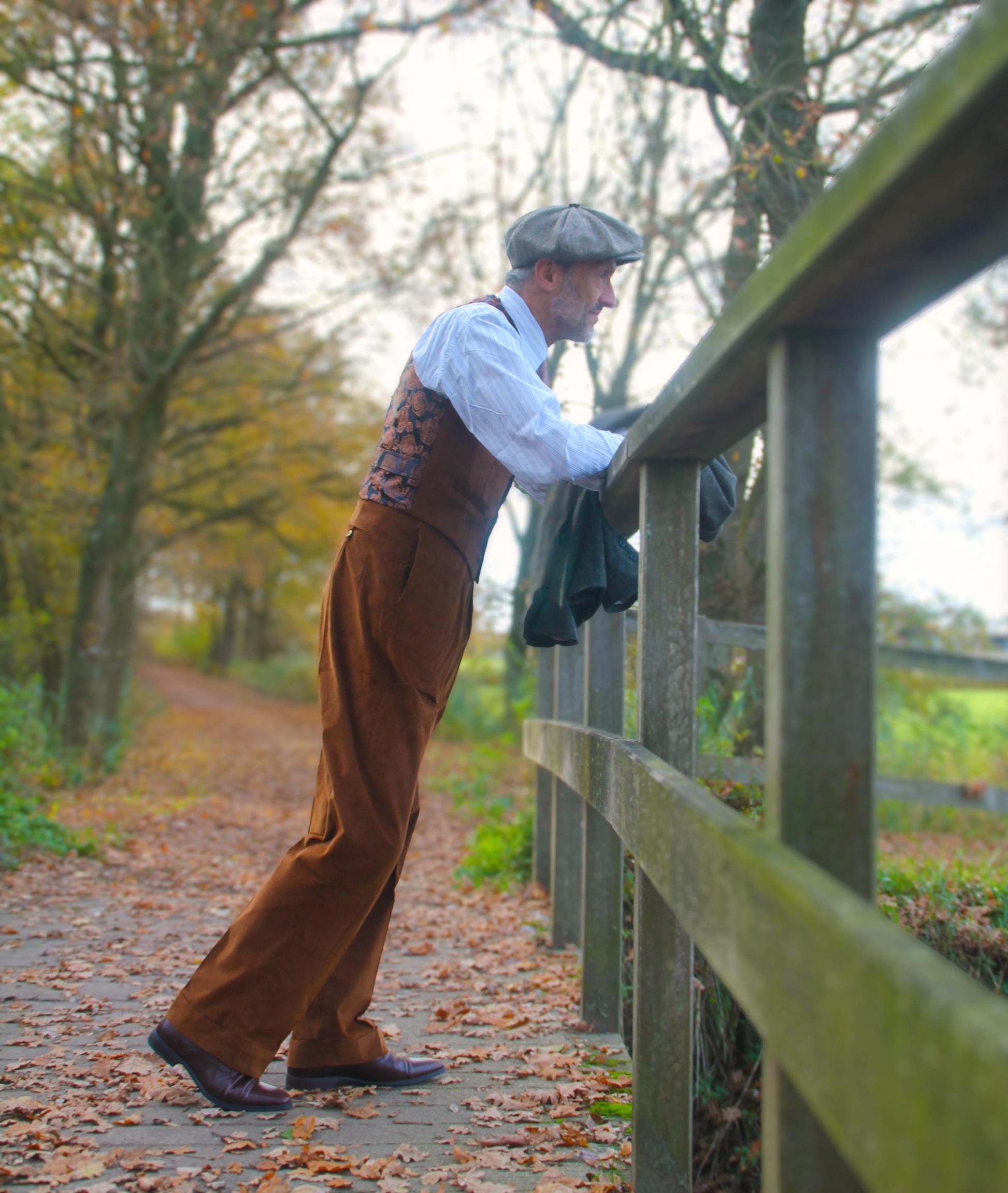 1940s Style Corduroy Trousers: High Waisted Golden Brown Pleated Pants