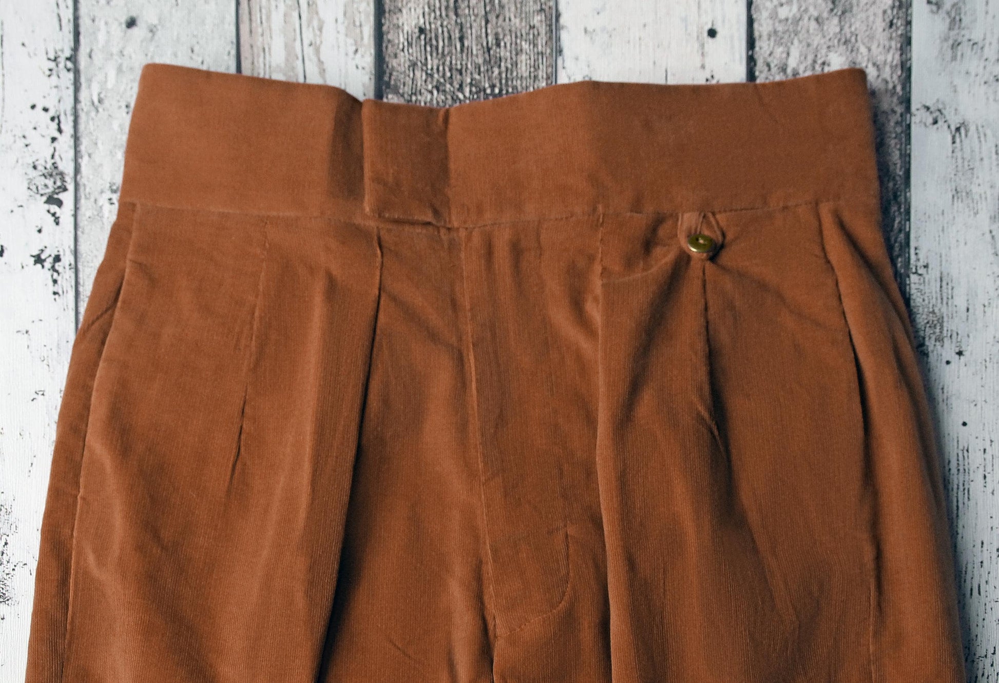 1940s Style Corduroy Trousers: High Waisted Golden Brown Pleated Pants