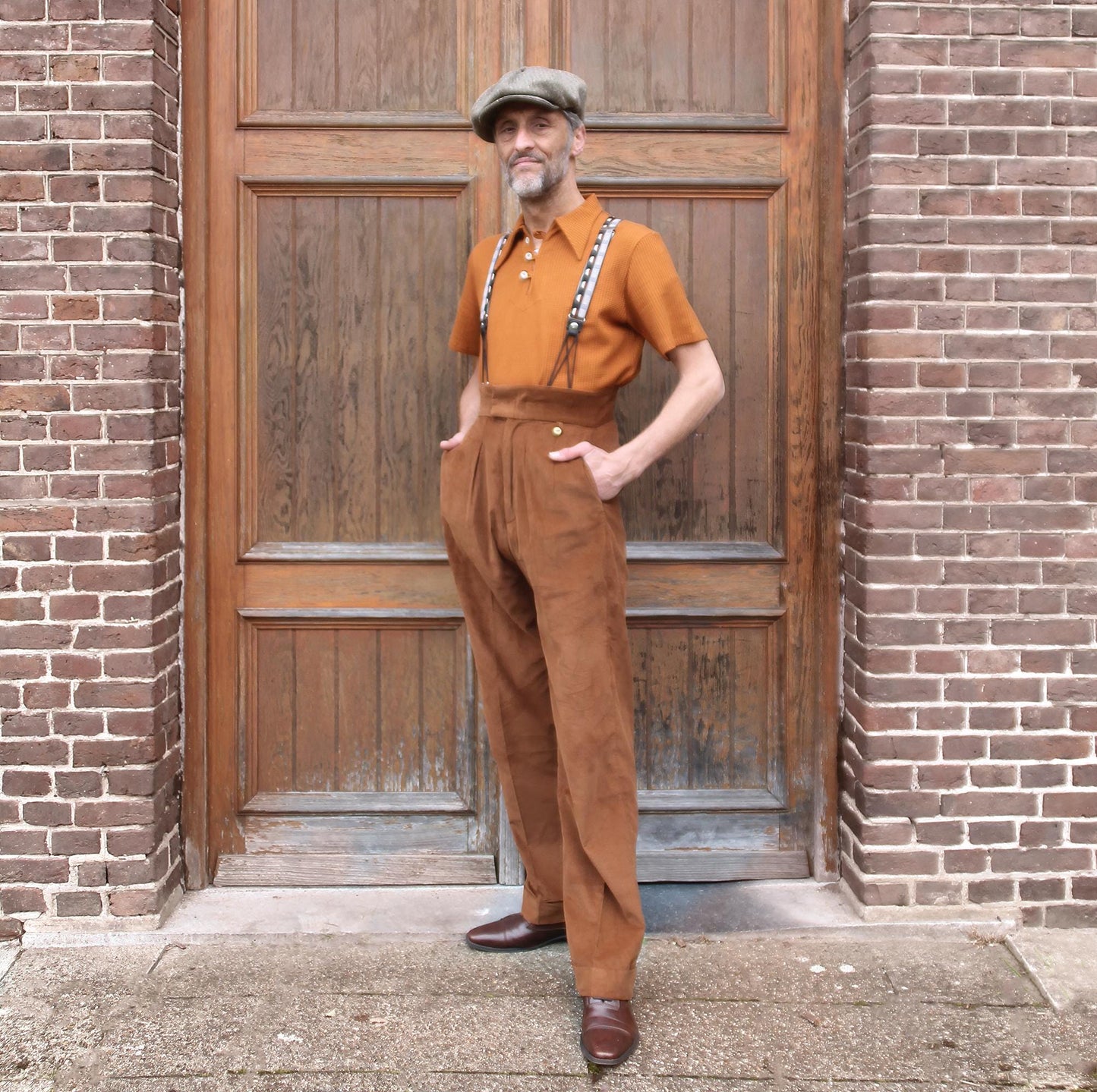 1940s Style Corduroy Trousers: High Waisted Golden Brown Pleated Pants