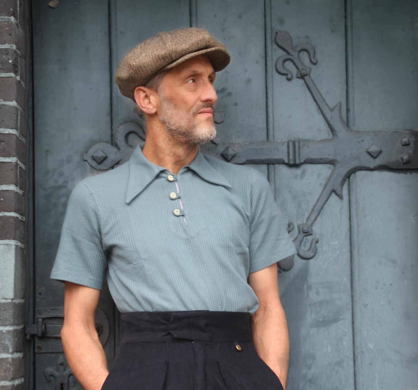 1930s style organic cotton polo shirt caramel brown orange