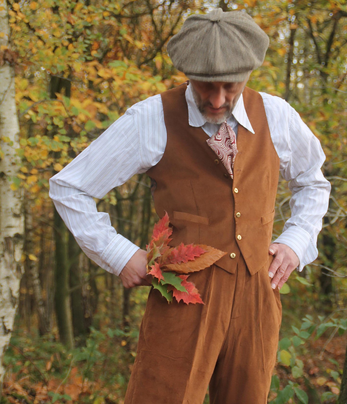 1940s Style Corduroy Trousers: High Waisted Golden Brown Pleated Pants