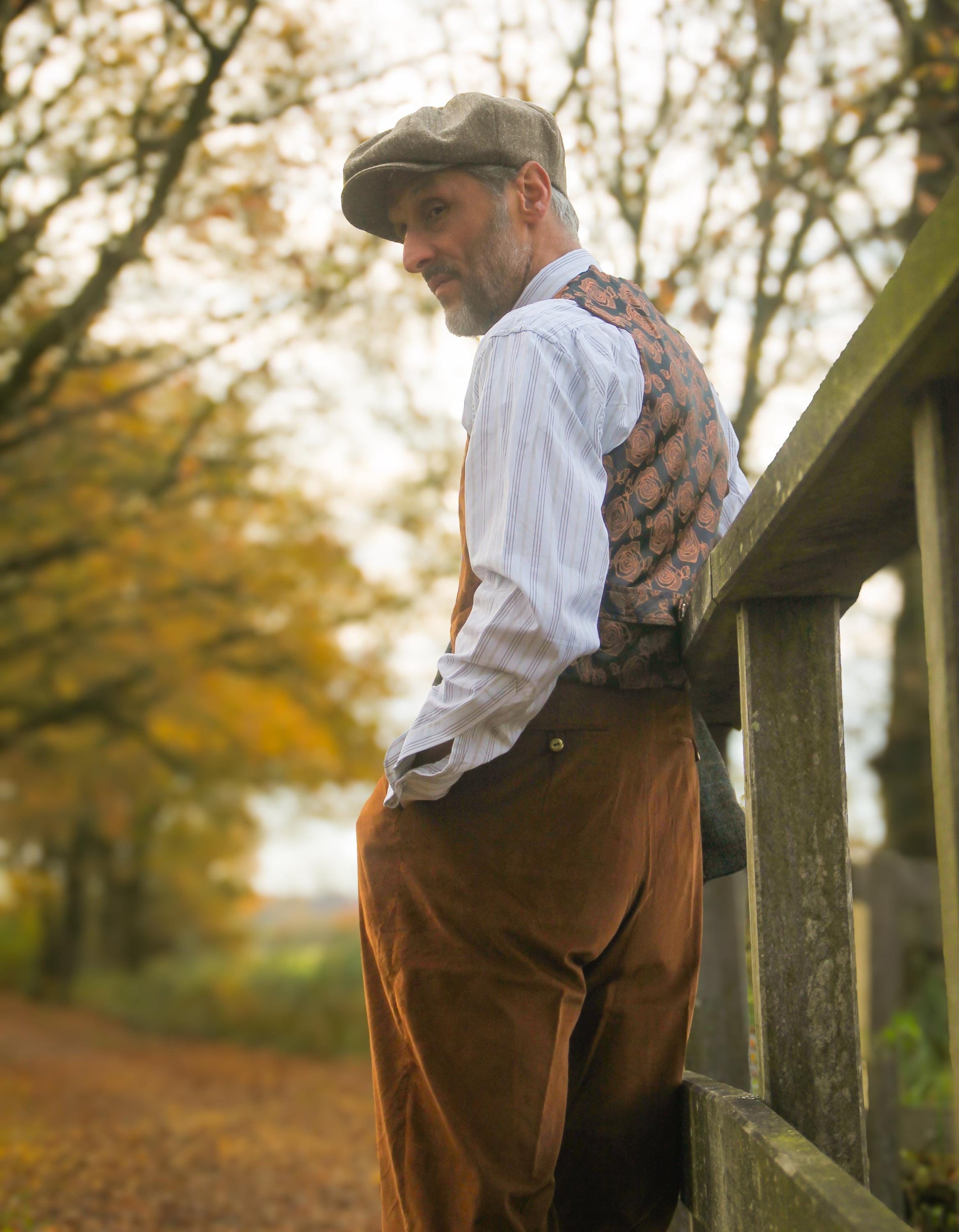 1940s Style Corduroy Trousers: High Waisted Golden Brown Pleated Pants