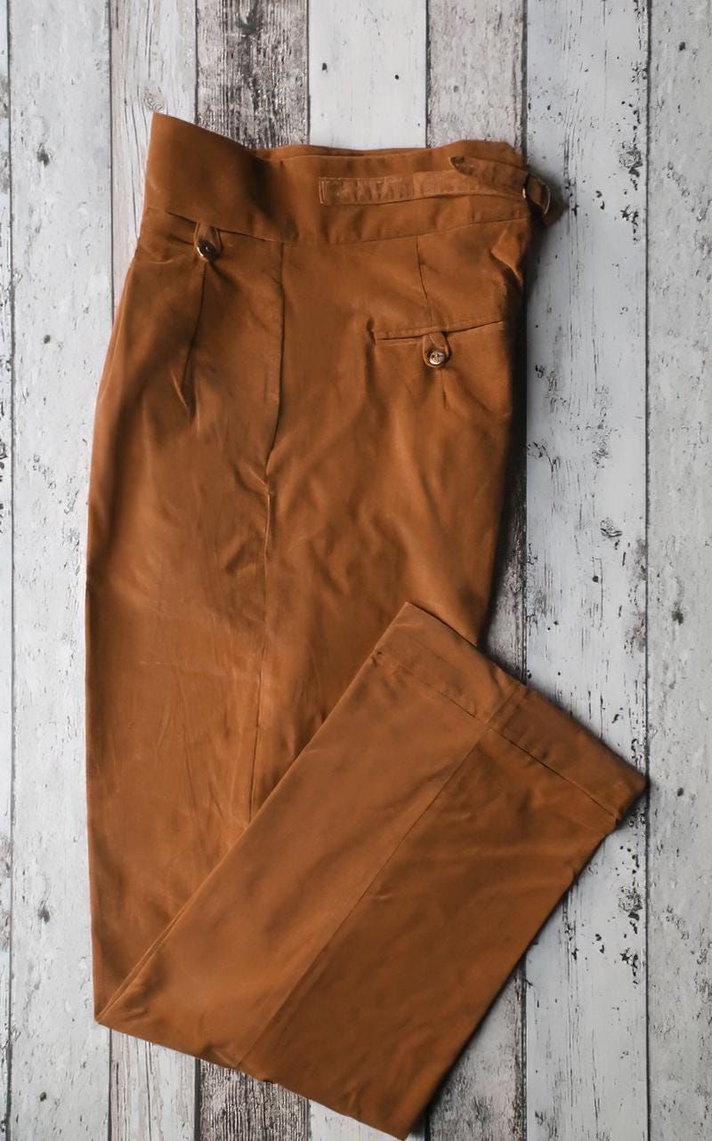 1940s Style Corduroy Trousers: High Waisted Golden Brown Pleated Pants