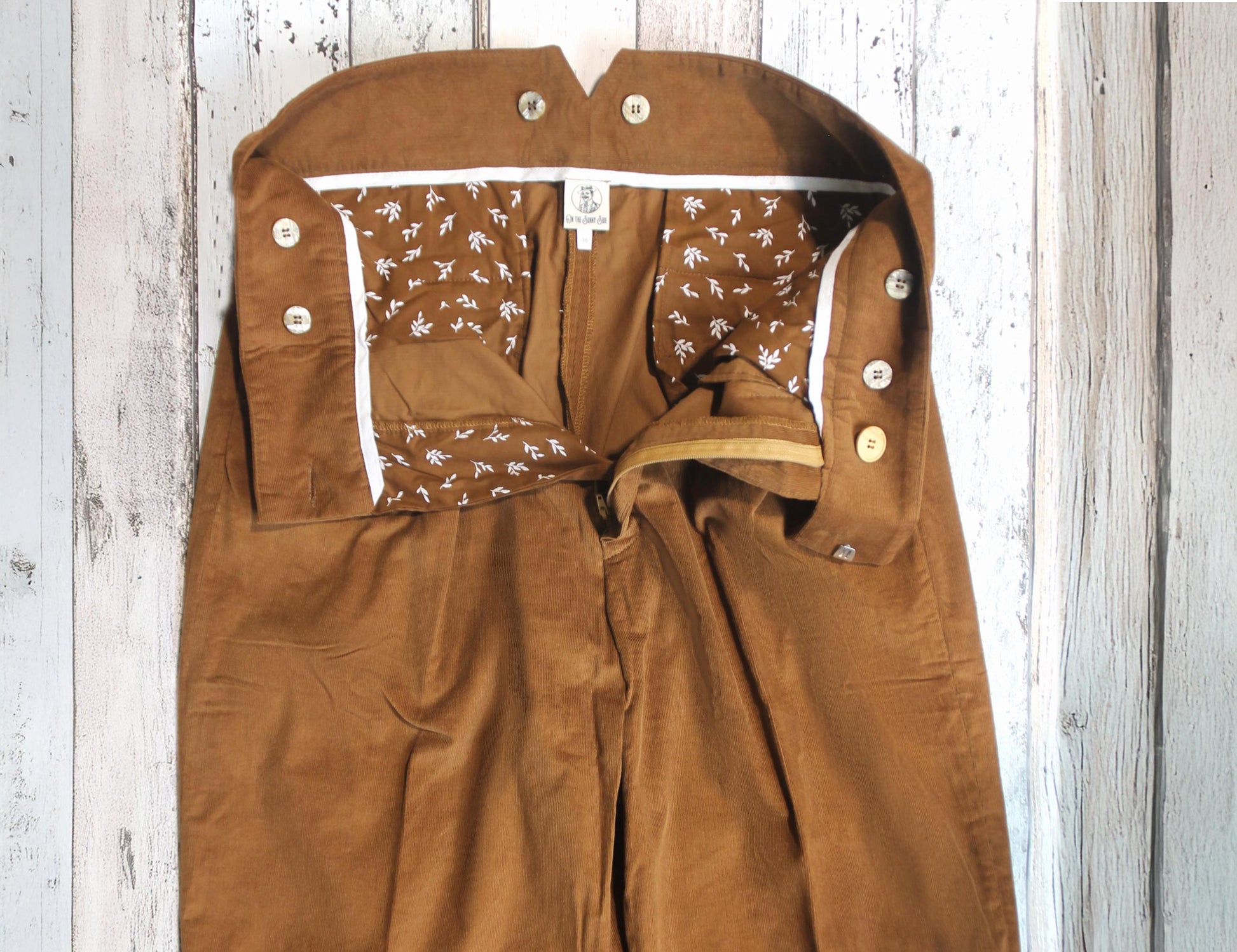 1940s Style Corduroy Trousers: High Waisted Golden Brown Pleated Pants