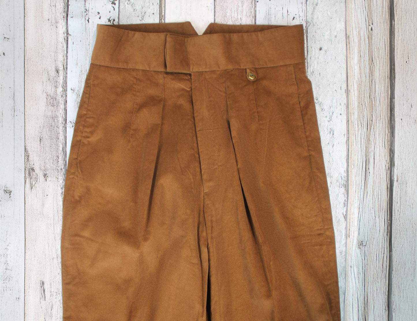1940s Style Corduroy Trousers: High Waisted Golden Brown Pleated Pants
