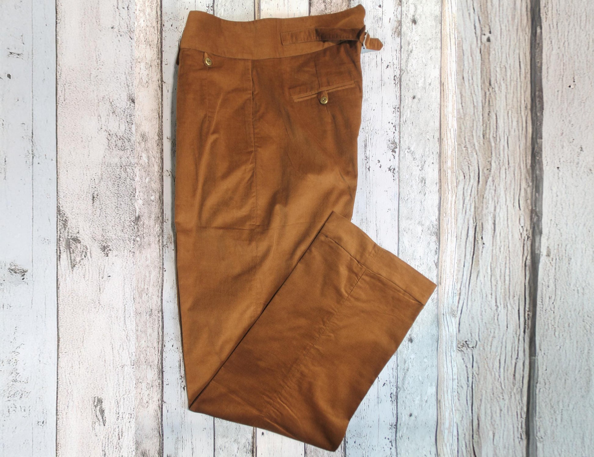 1940s Style Corduroy Trousers: High Waisted Golden Brown Pleated Pants