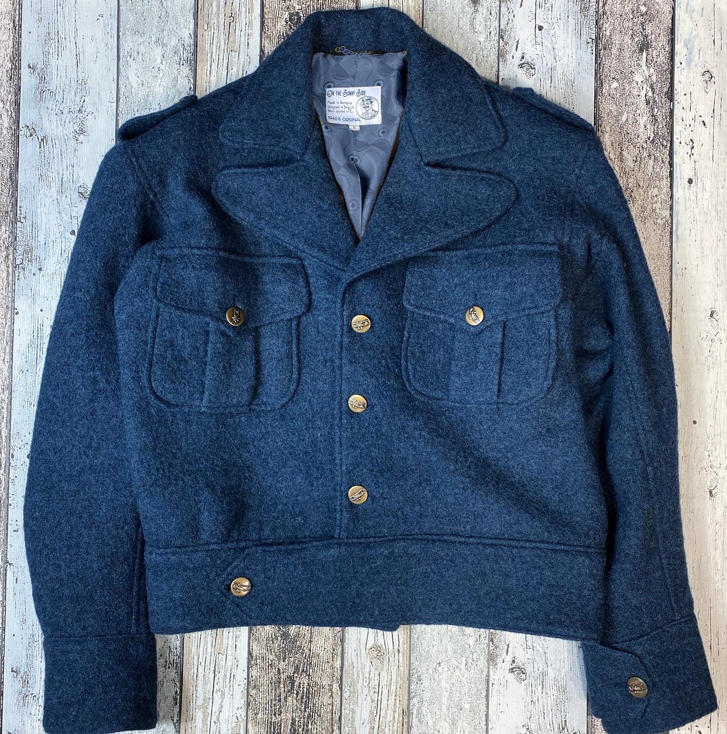 1940s vintage style repro Ike jacket in camel brown or royal blue pure wool