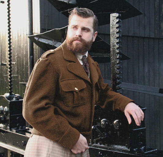 1940s vintage style repro Ike jacket in camel brown or royal blue pure wool