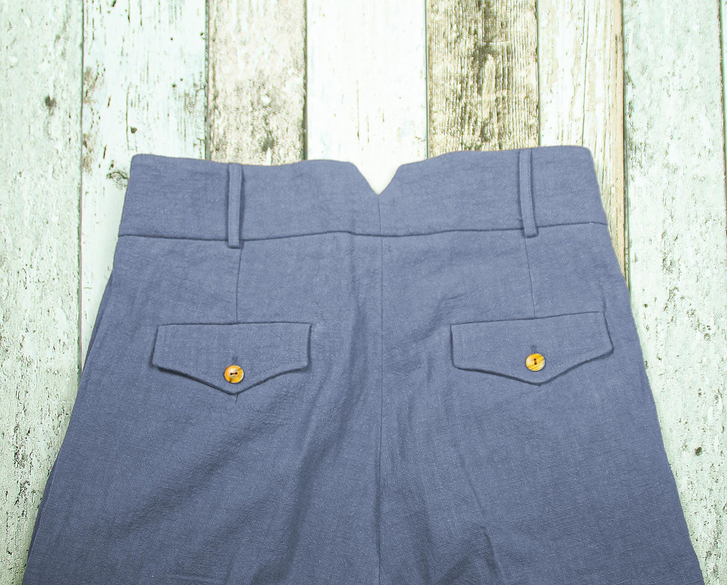 1940s Vintage Style Trousers Washed Blue Linen, Classic High Waist Pleated Pants