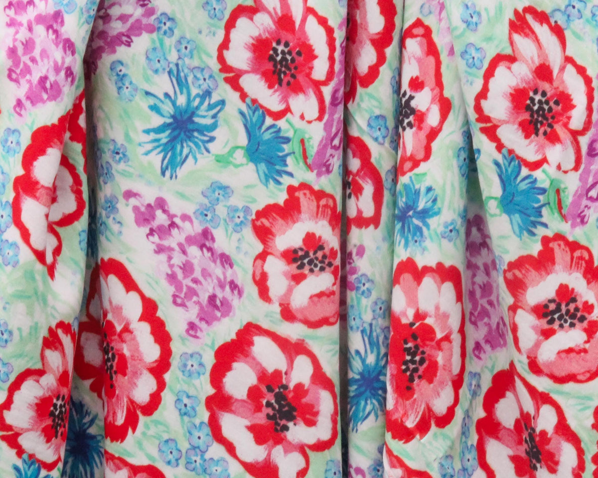 Hand-Painted Poppies & Cornflowers Linen-cotton dress fabric – Botanical Floral Print (0.5m)