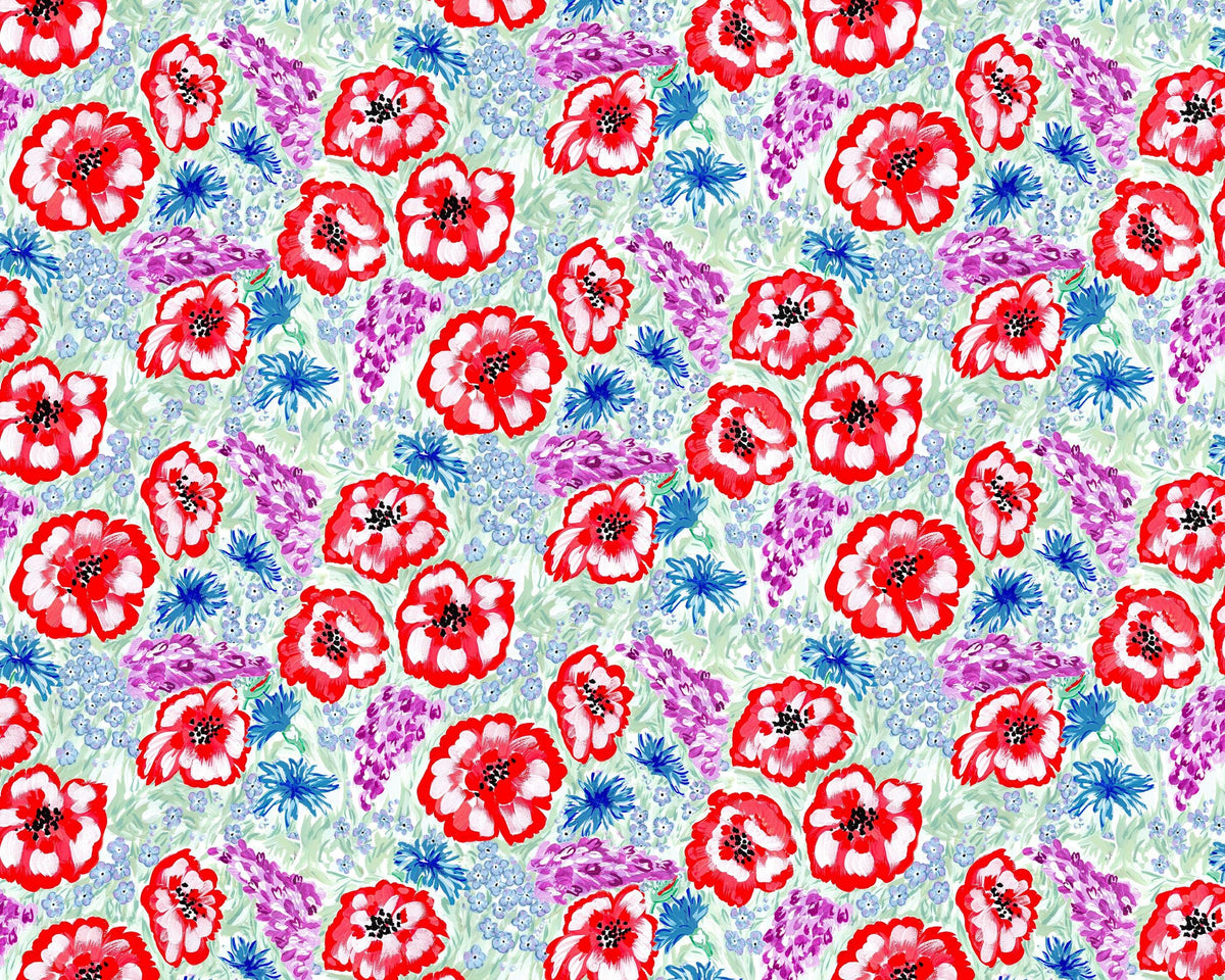 Hand-Painted Poppies & Cornflowers Linen-cotton dress fabric – Botanical Floral Print (0.5m)