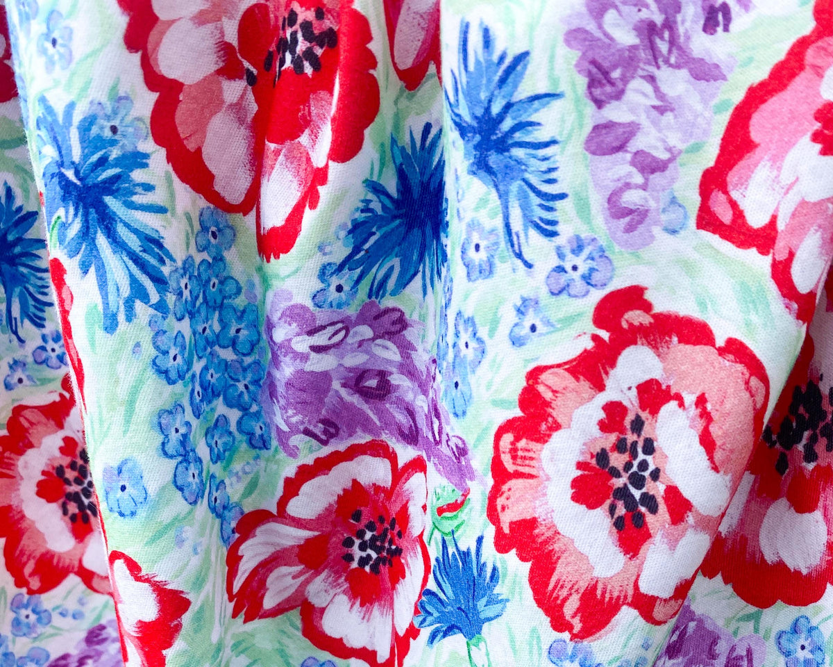 Hand-Painted Poppies & Cornflowers Linen-cotton dress fabric – Botanical Floral Print (0.5m)