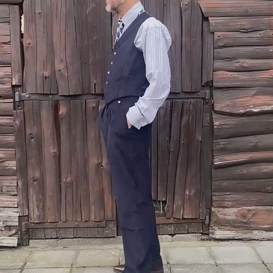 1930s Style Corduroy Waistcoat Navy Blue: soft 21 W needlecord vest