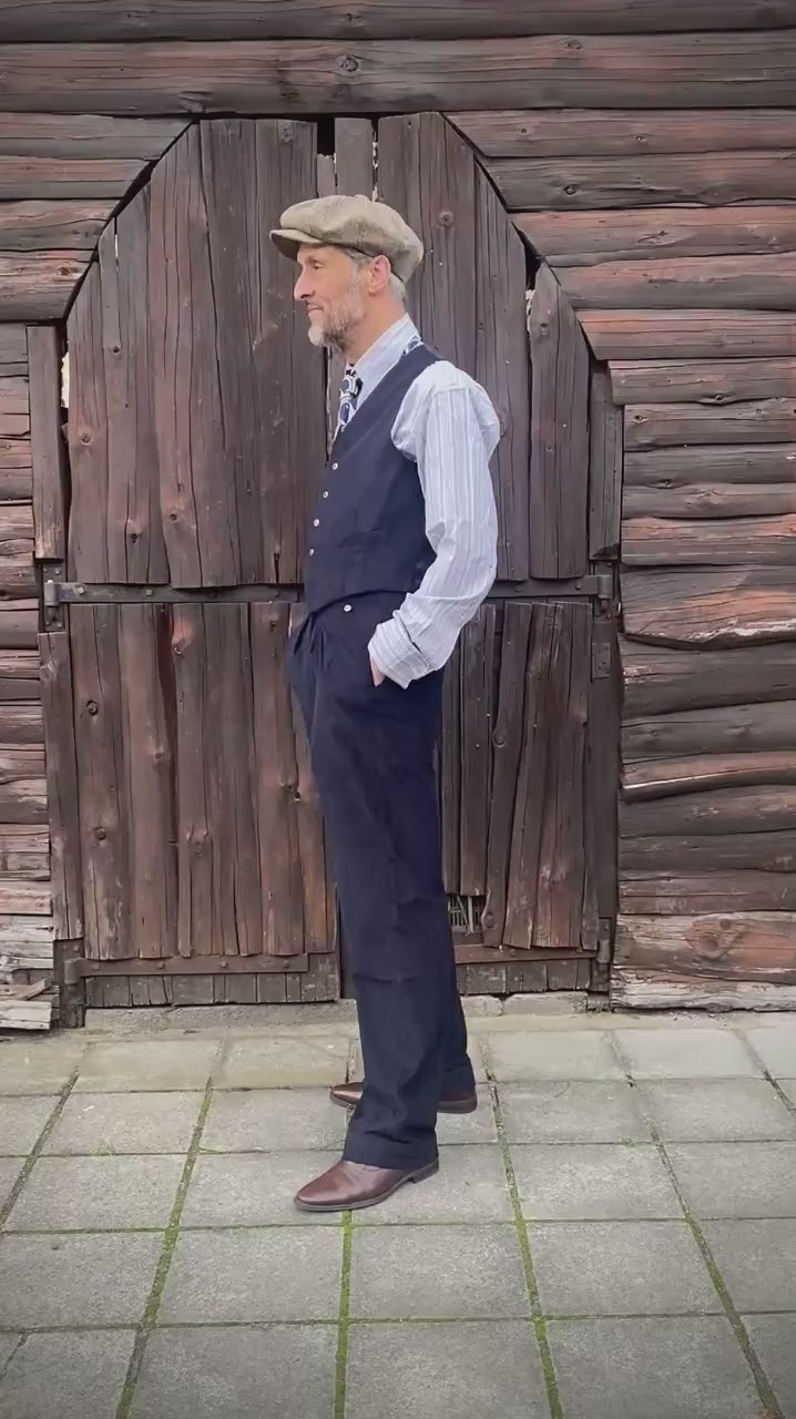 1930s Style Corduroy Waistcoat Navy Blue: soft 21 W needlecord vest