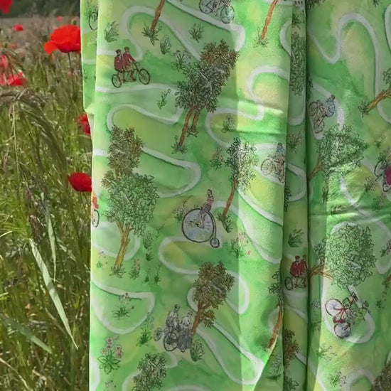 Colourful Whymsical Countryside Landscape – Bicycle Print – 100% Cotton Jersey – Original Design