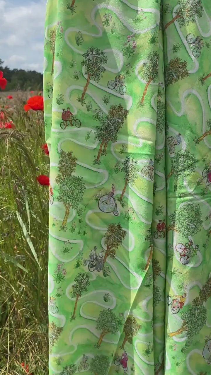 Colourful Whymsical Countryside Landscape – Bicycle Print – 100% Cotton Jersey – Original Design