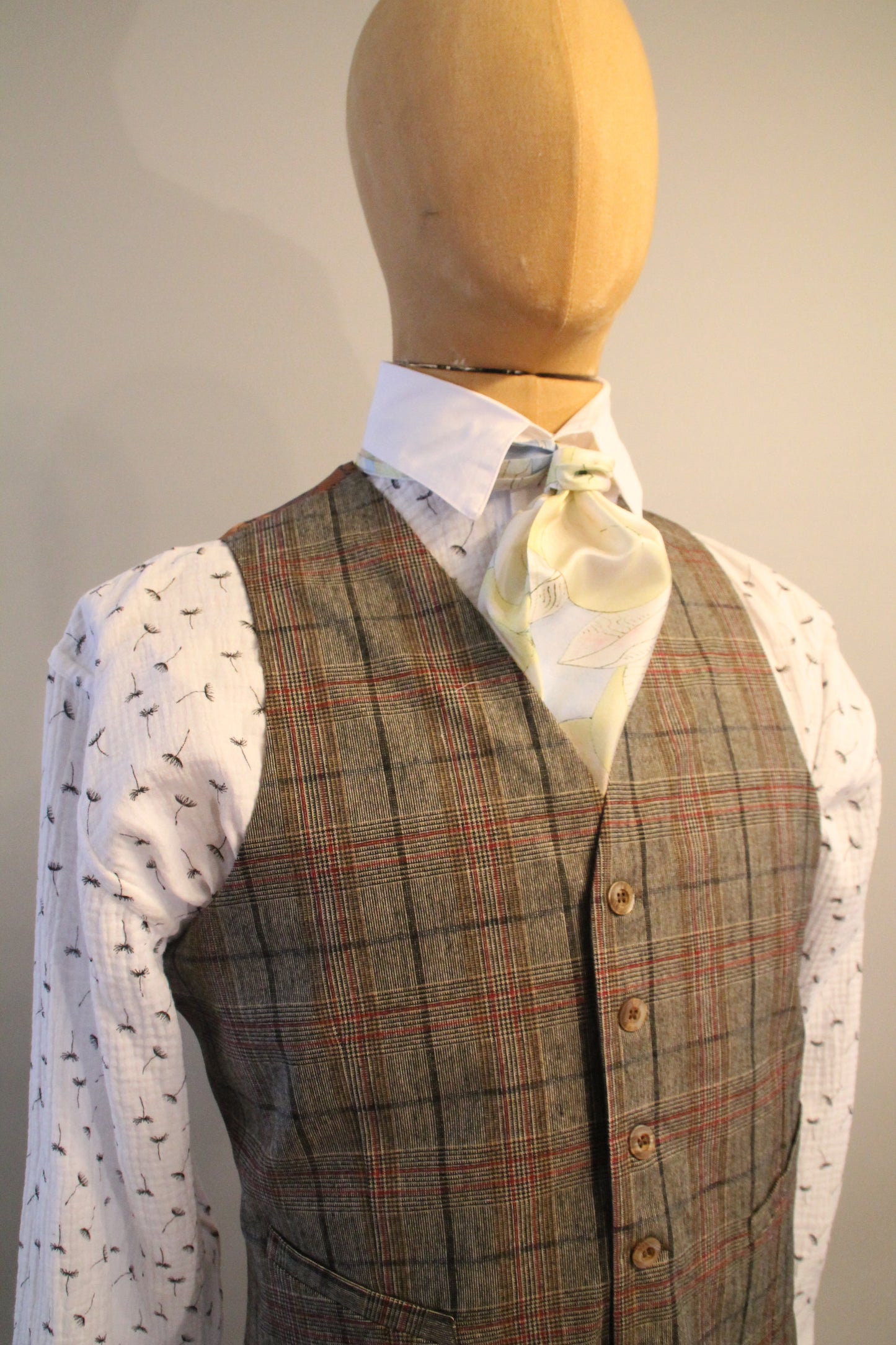 waistcoat checkered brown beige wool