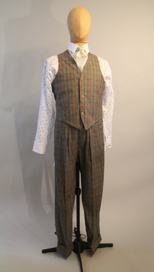 waistcoat checkered brown beige wool